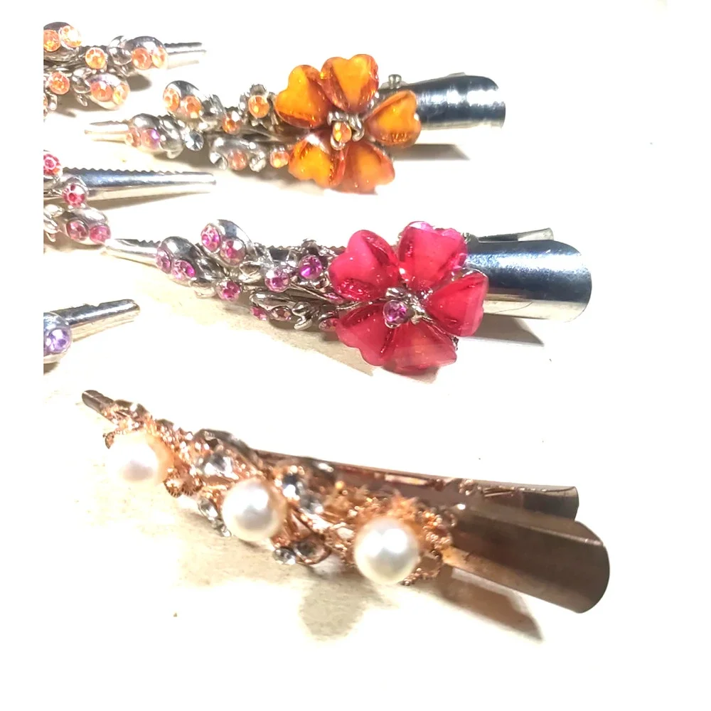 Lot Of 8 Hair Barrette Alligator Clips Silver Gold Tone Red Orange Purple...